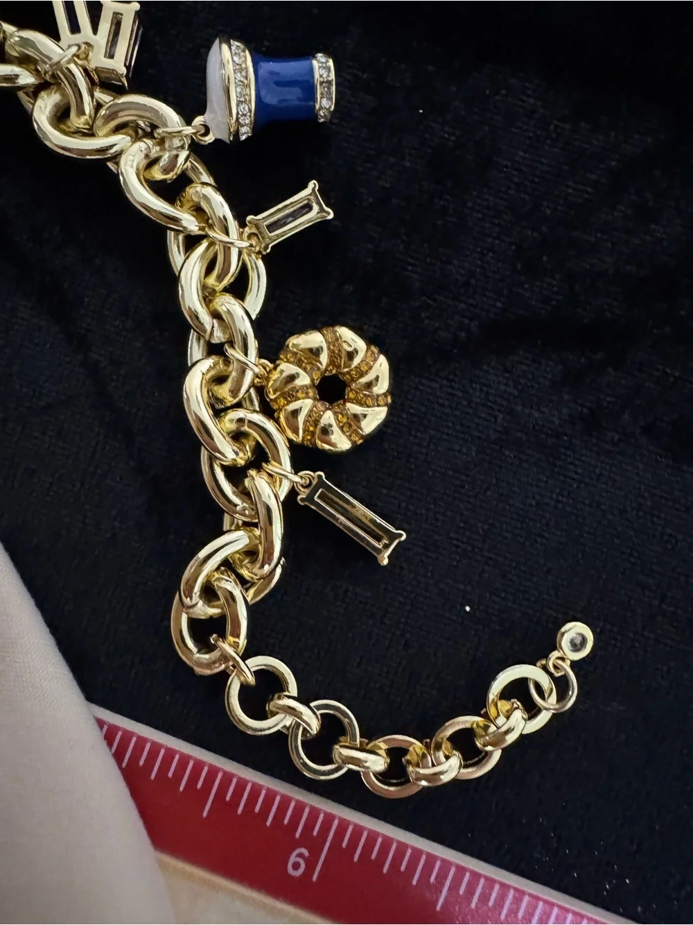 Kate Spade Gold Charm Bracelet with Pink & White Donut Charms